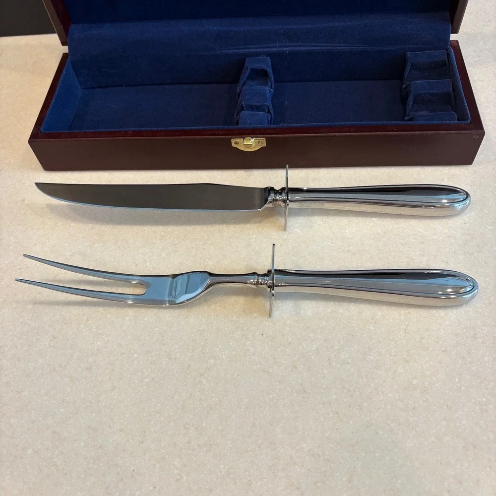 Hampton Silversmiths Stainless Steel Carving Knife‎ & Fork Set Wood Storage Box